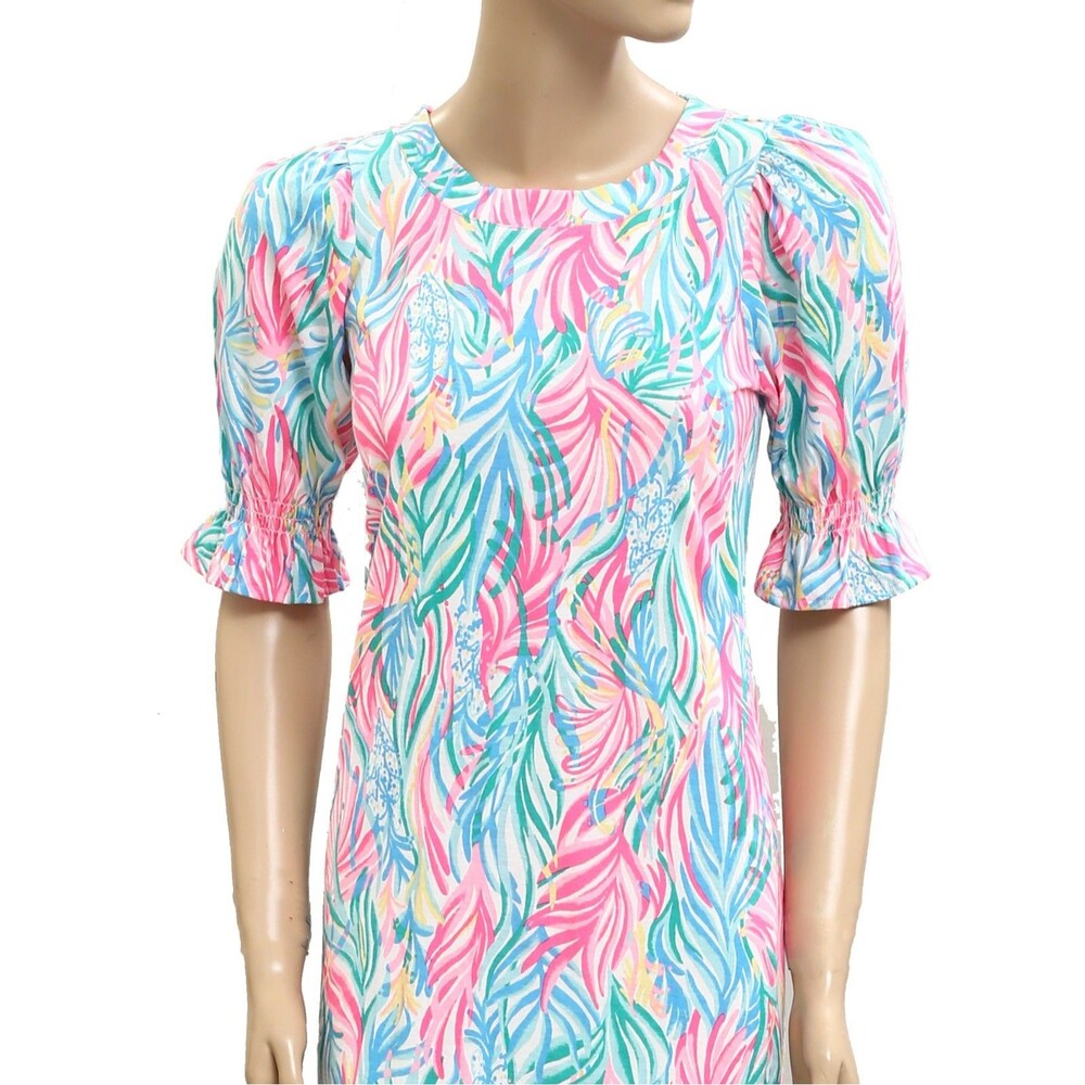 Lilly Pulitzer Adley Short Sleeve Mini Dress Smocked Printed Resort XS 282306 - Picture 6 of 9